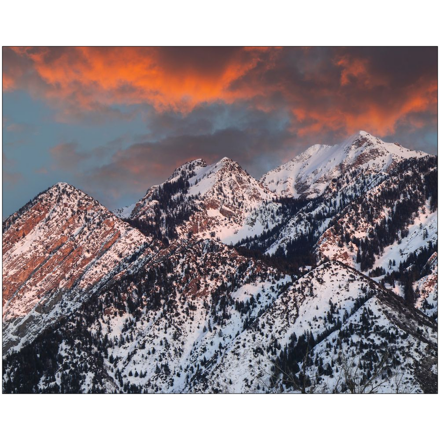 Storm, Stairs and Twin Peaks Winter Sunset - Salt Lake City, Utah - bp0205 - Photograph Print Poster Picture Photography Images Landscape