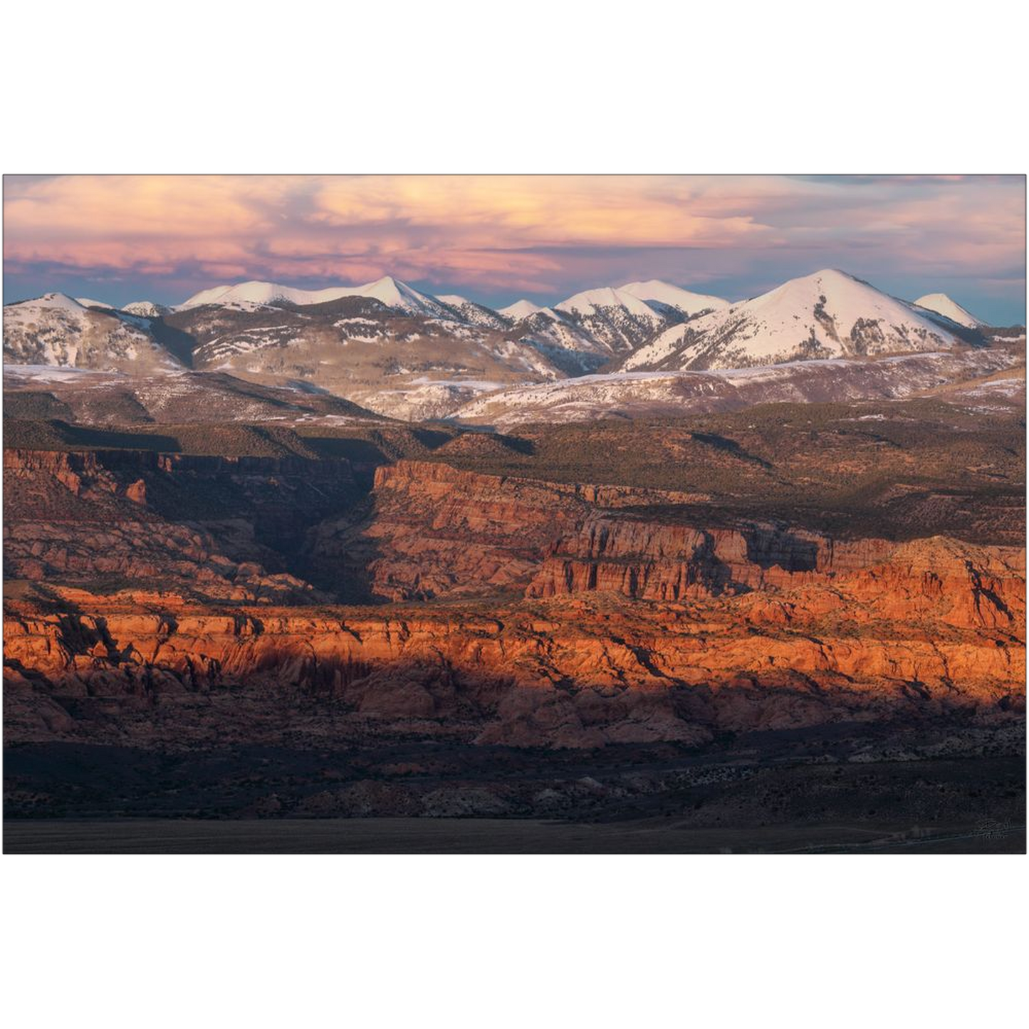 La Sal Mountains Desert Sunset - Moab, Utah - bp0208 - Photograph Print Poster Picture Photography Images Landscape Art Artist