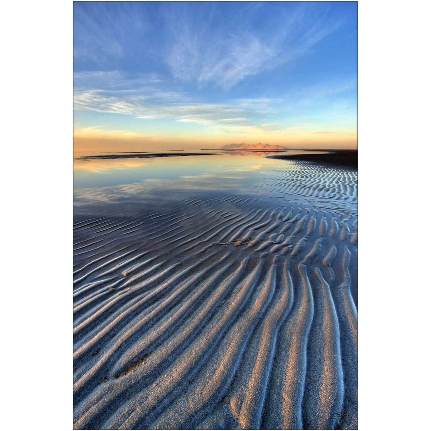 Sunset Ripples and Antelope Island - Great Salt Lake, Utah - bp0051 - Photograph Print Poster Picture Photography Art Artist Landscape