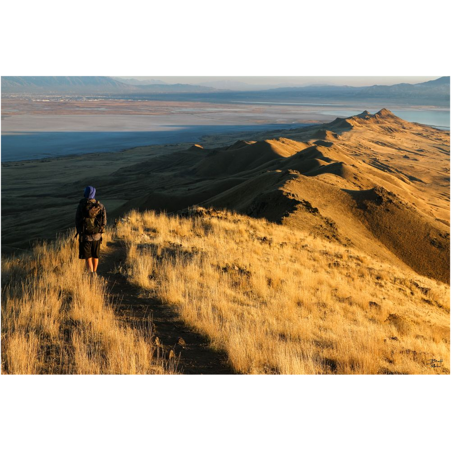 Antelope Island Hiker - Frary Peak - Salt Lake City, Utah - bp0172 - Photograph Print Poster Picture Photography Landscape Artist Art Images