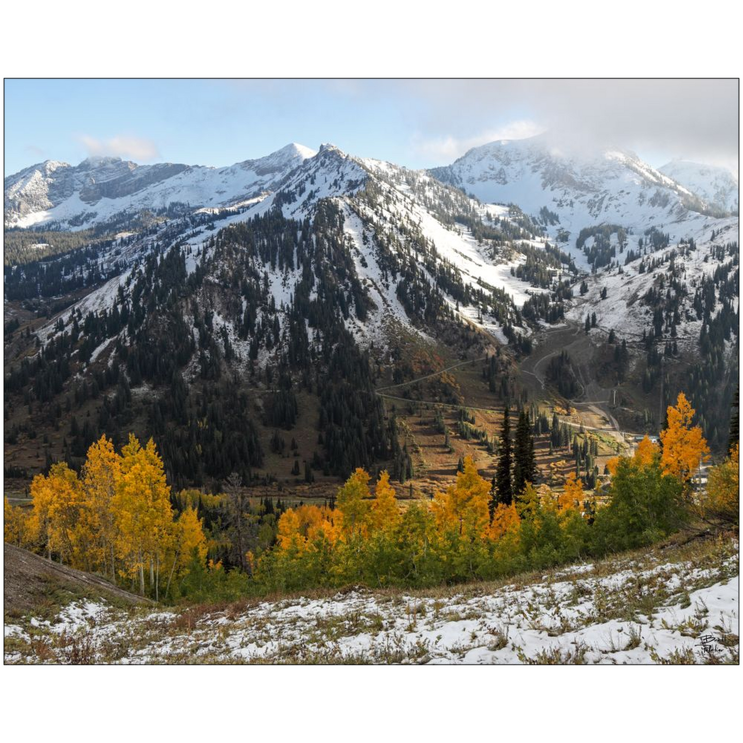 Alta Ski Area Fall Color Early Snow - Wasatch Mountains, Utah - bp0186 - Photograph Print Poster Picture Photography Art Artist Landscape