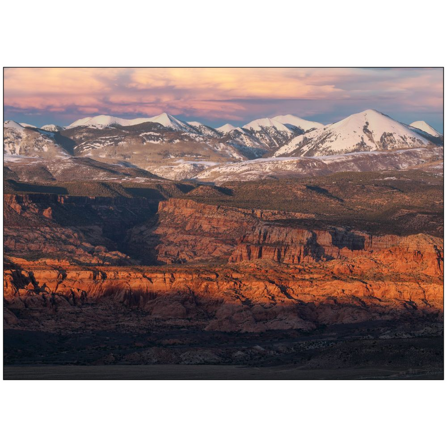 La Sal Mountains Desert Sunset - Moab, Utah - bp0208 - Photograph Print Poster Picture Photography Images Landscape Art Artist