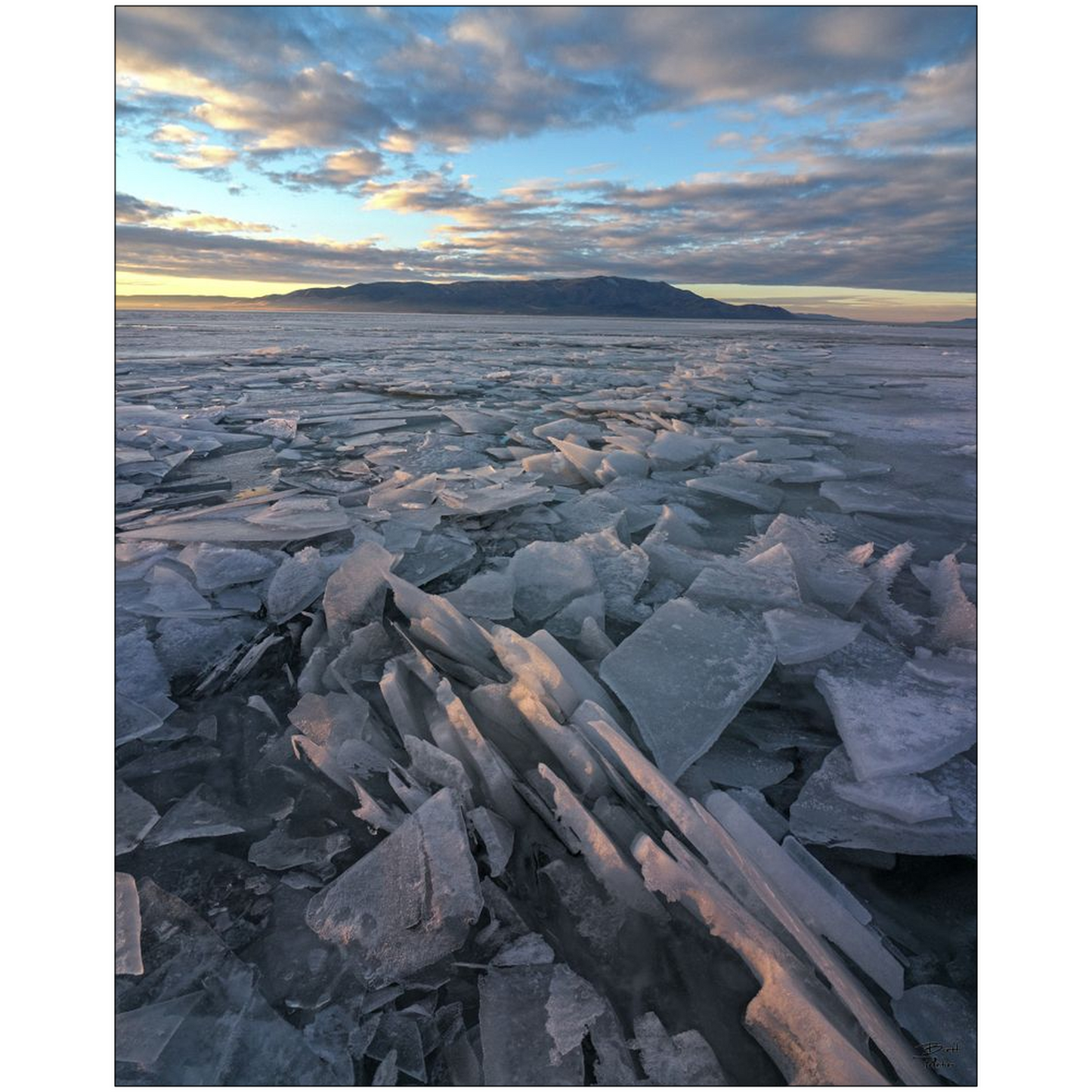 Ice Sheets Sunset v2 - Utah Lake, Utah - bp0027 - Photograph Print Poster Picture Photography Art Artist Images Landscape