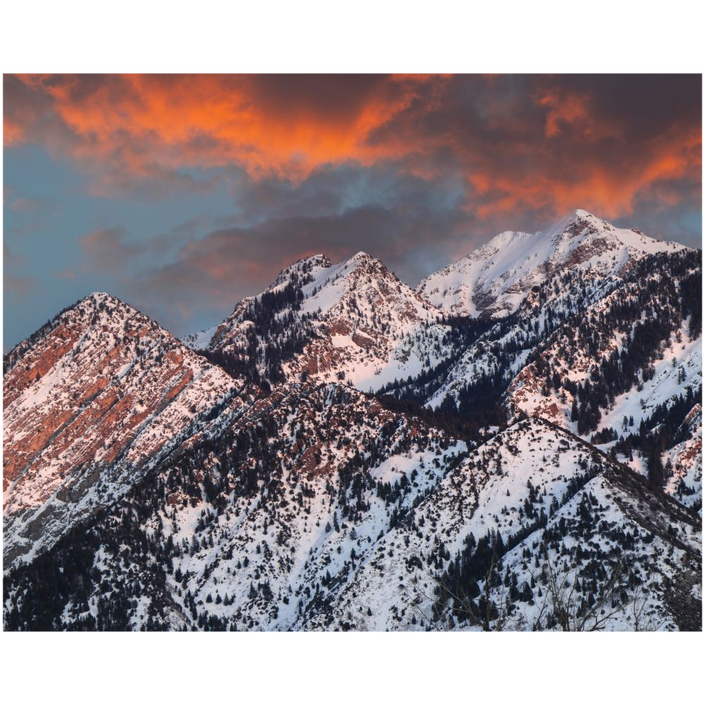 Storm, Stairs and Twin Peaks Winter Sunset - Salt Lake City, Utah - bp0205 - Photograph Print Poster Picture Photography Images Landscape