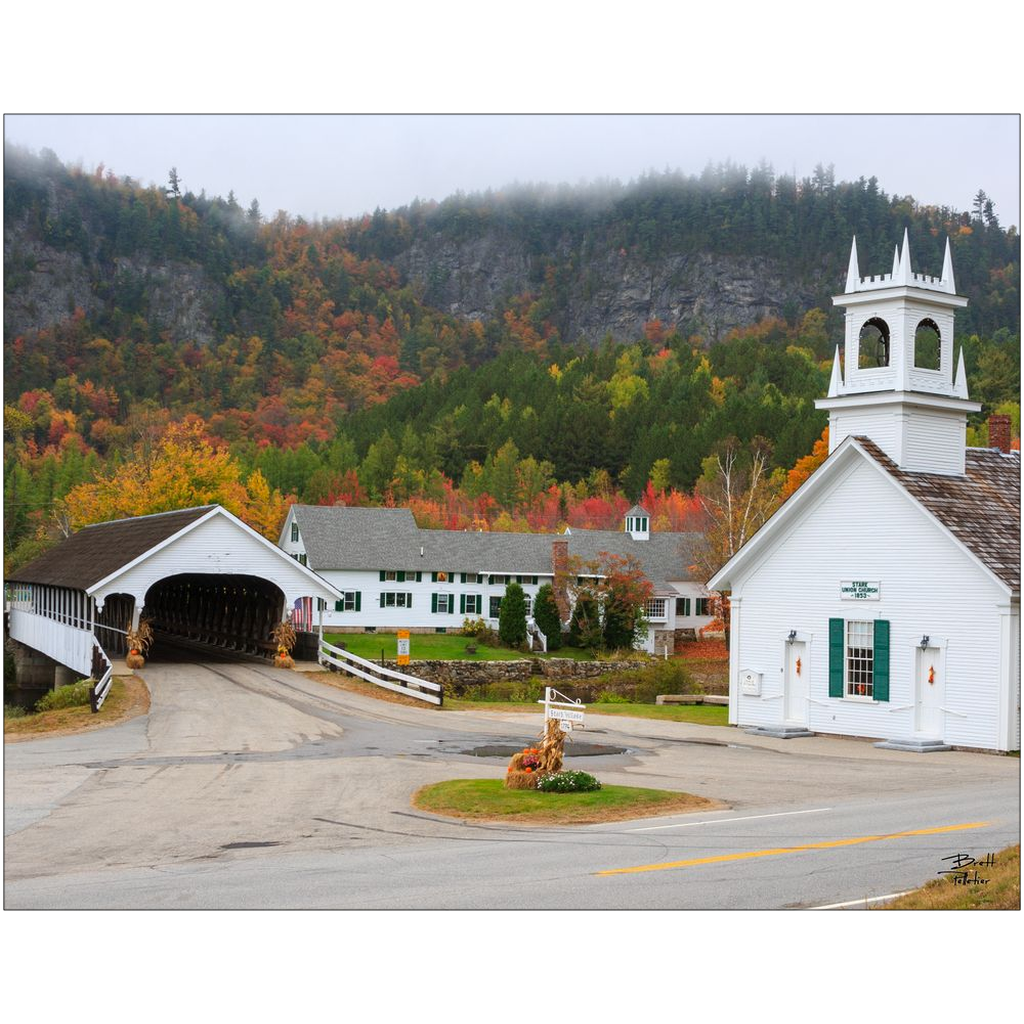 Stark Covered Bridge and Village - New Hampshire - bp0053 - Autumn Photograph Print Poster Picture Photography Art Artist Images Landscape