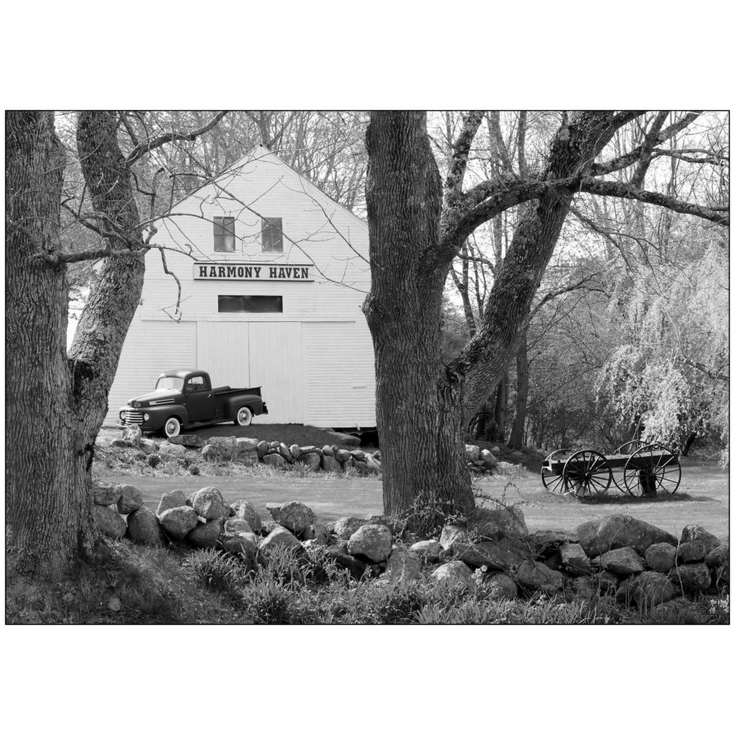 Harmony Haven with 1948 Ford F1 - Nottingham, New Hampshire - bp0043bw - Photograph Print Poster Picture Photography Art Artist Landscape