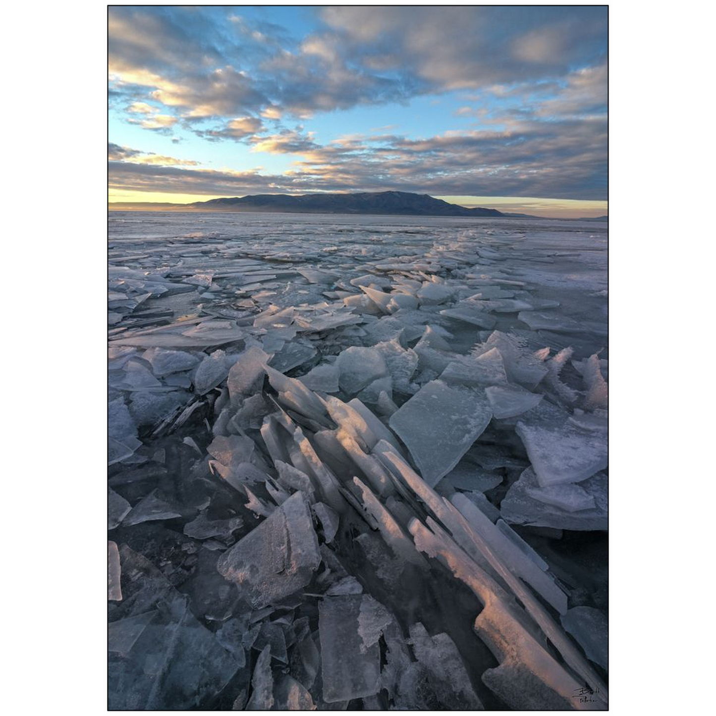 Ice Sheets Sunset v2 - Utah Lake, Utah - bp0027 - Photograph Print Poster Picture Photography Art Artist Images Landscape