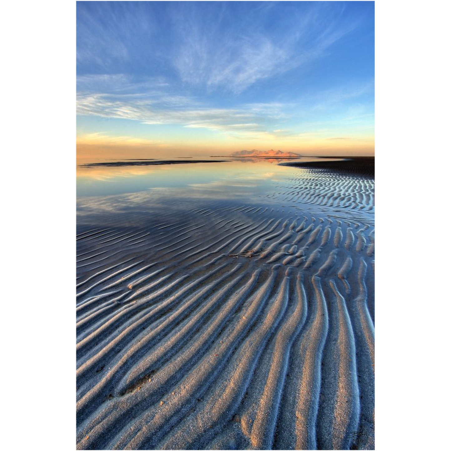 Sunset Ripples and Antelope Island - Great Salt Lake, Utah - bp0051 - Photograph Print Poster Picture Photography Art Artist Landscape