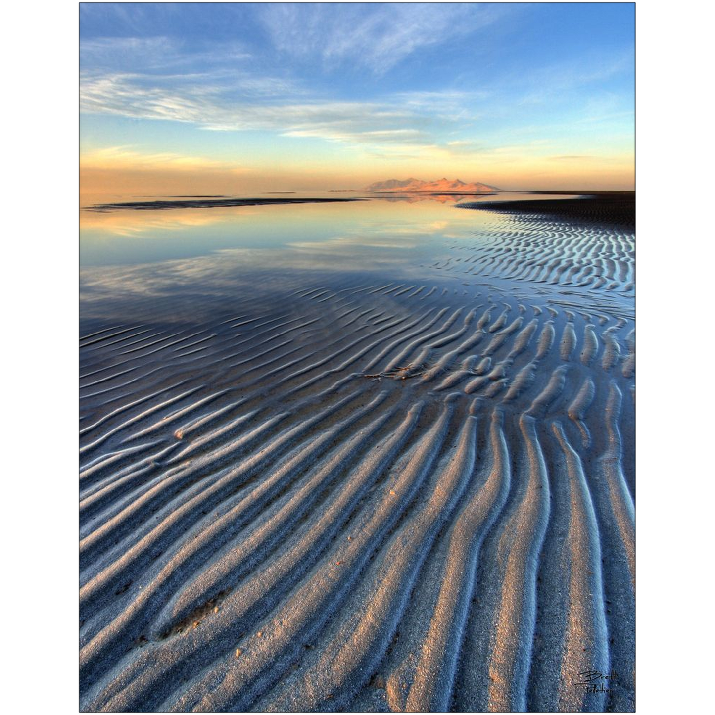 Sunset Ripples and Antelope Island - Great Salt Lake, Utah - bp0051 - Photograph Print Poster Picture Photography Art Artist Landscape