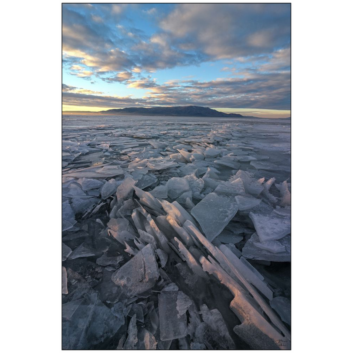 Ice Sheets Sunset v2 - Utah Lake, Utah - bp0027 - Photograph Print Poster Picture Photography Art Artist Images Landscape