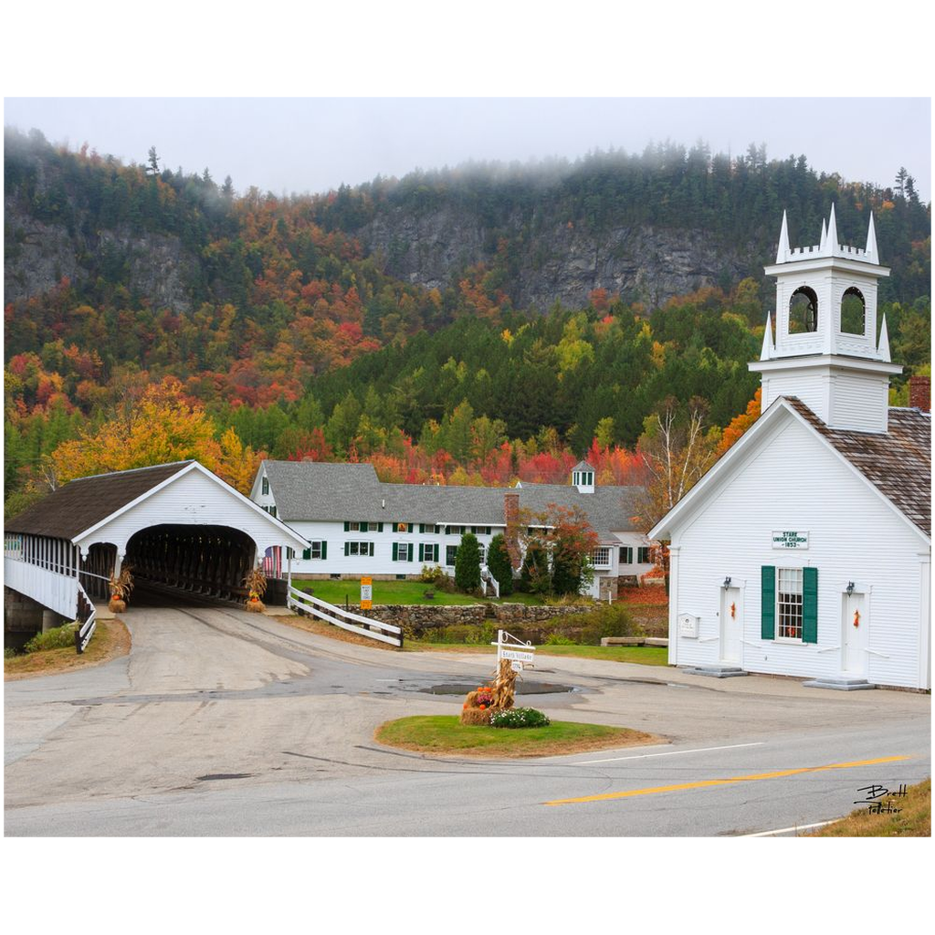 Stark Covered Bridge and Village - New Hampshire - bp0053 - Autumn Photograph Print Poster Picture Photography Art Artist Images Landscape