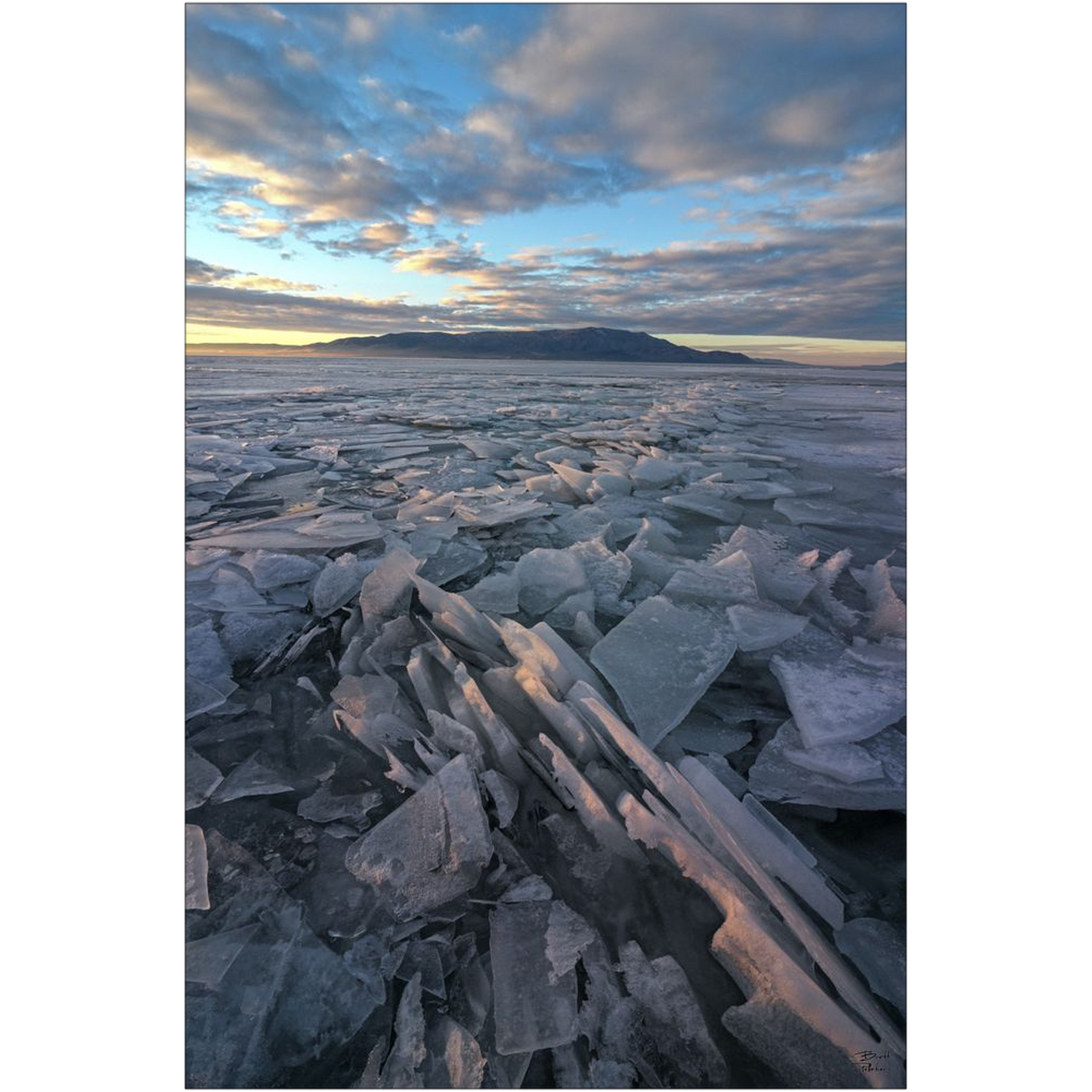 Ice Sheets Sunset v2 - Utah Lake, Utah - bp0027 - Photograph Print Poster Picture Photography Art Artist Images Landscape