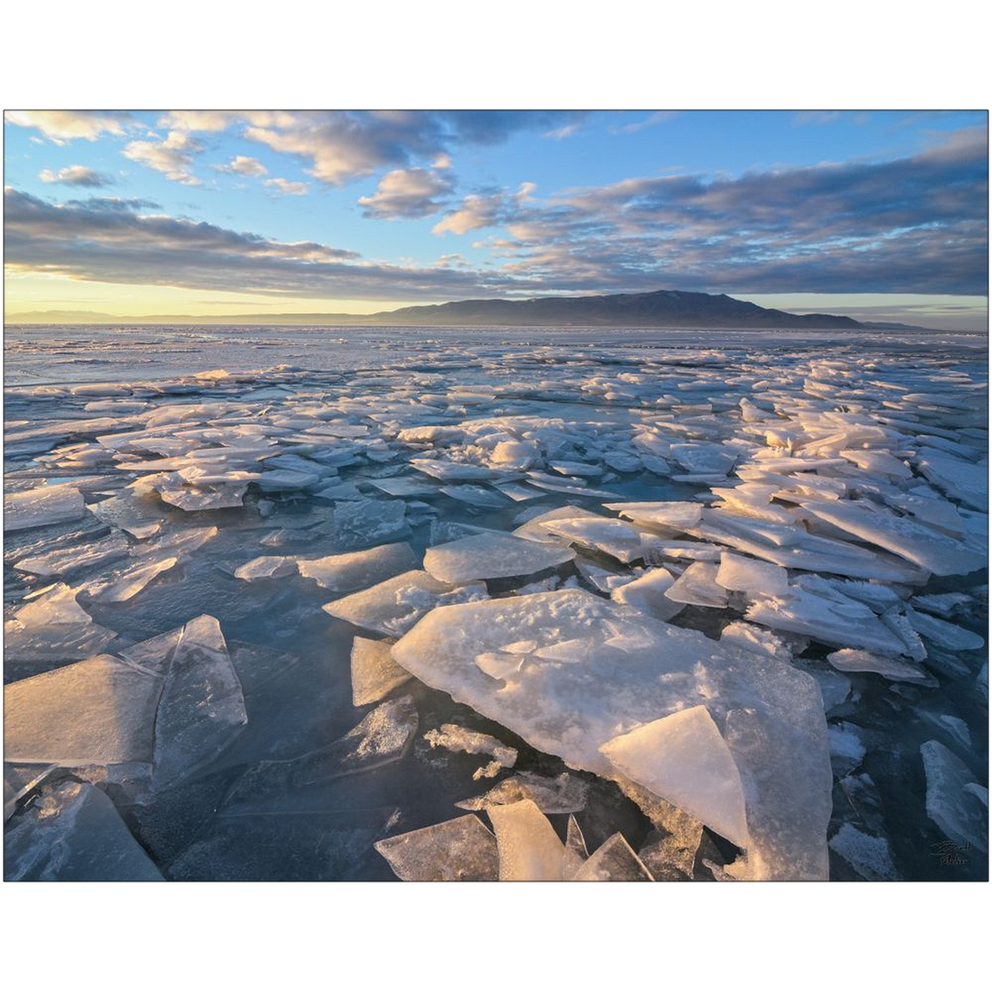 Ice Sheets Sunset v1- Utah Lake, Utah - bp0030 - Photograph Print Poster Picture Photography Art Artist Images Landscape