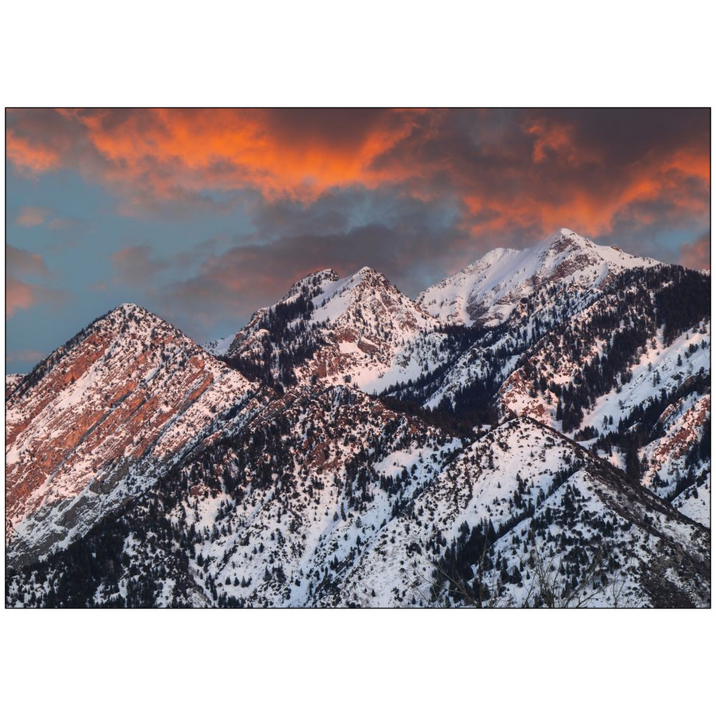 Storm, Stairs and Twin Peaks Winter Sunset - Salt Lake City, Utah - bp0205 - Photograph Print Poster Picture Photography Images Landscape