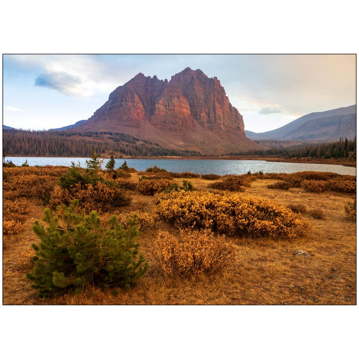 Lower Red Castle Lake and Peak Autumn Sunset - High Uinta Wilderness, Utah - bp0224 - Photograph Print Poster Picture Photography Images