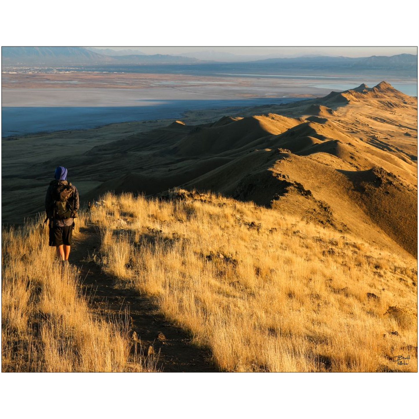 Antelope Island Hiker - Frary Peak - Salt Lake City, Utah - bp0172 - Photograph Print Poster Picture Photography Landscape Artist Art Images