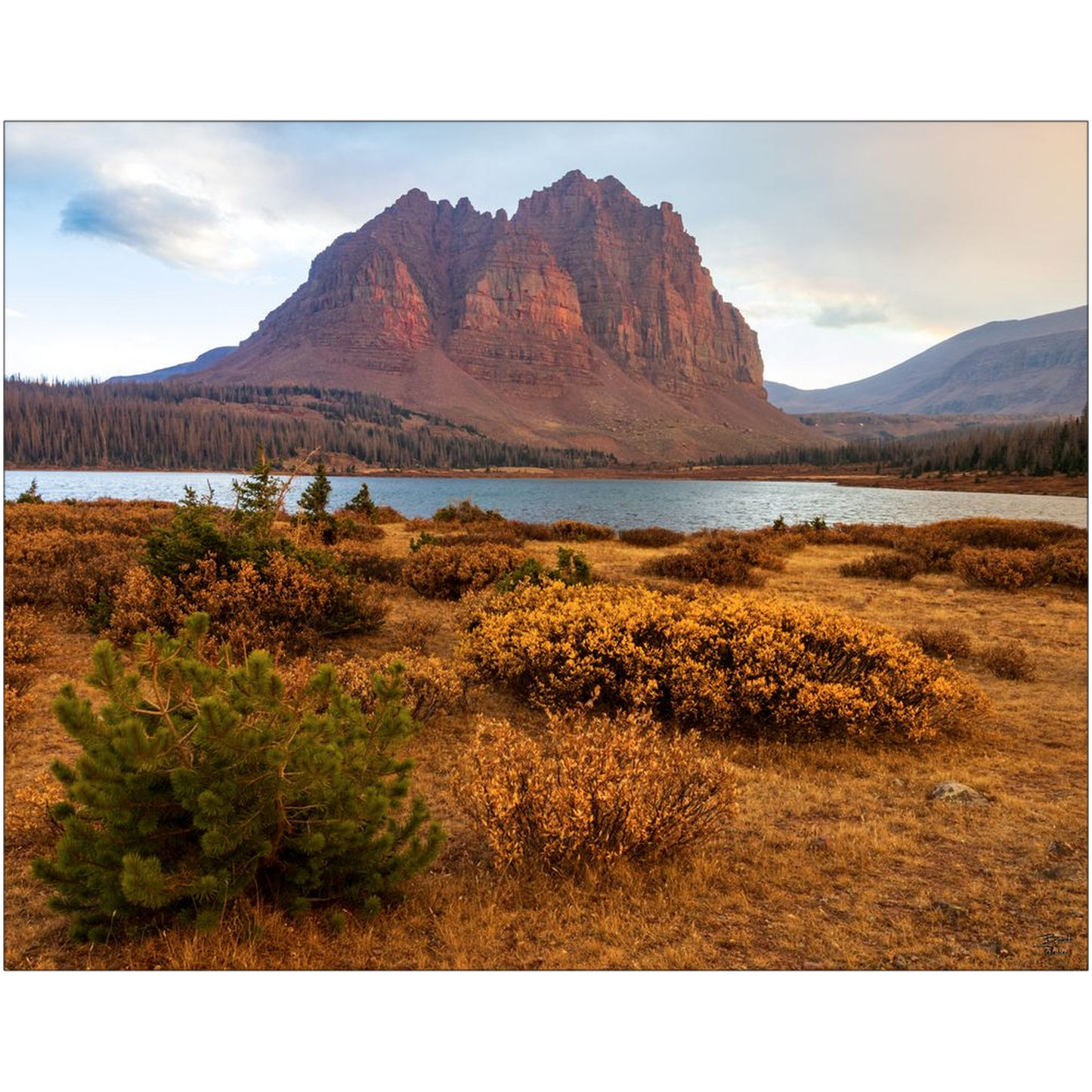 Lower Red Castle Lake and Peak Autumn Sunset - High Uinta Wilderness, Utah - bp0224 - Photograph Print Poster Picture Photography Images