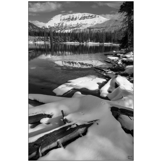 Bald Mountain Snow and Dancing Light Reflection - Uinta Mountains, Utah - bp0197bw - Photograph Print Poster Picture Photography Images