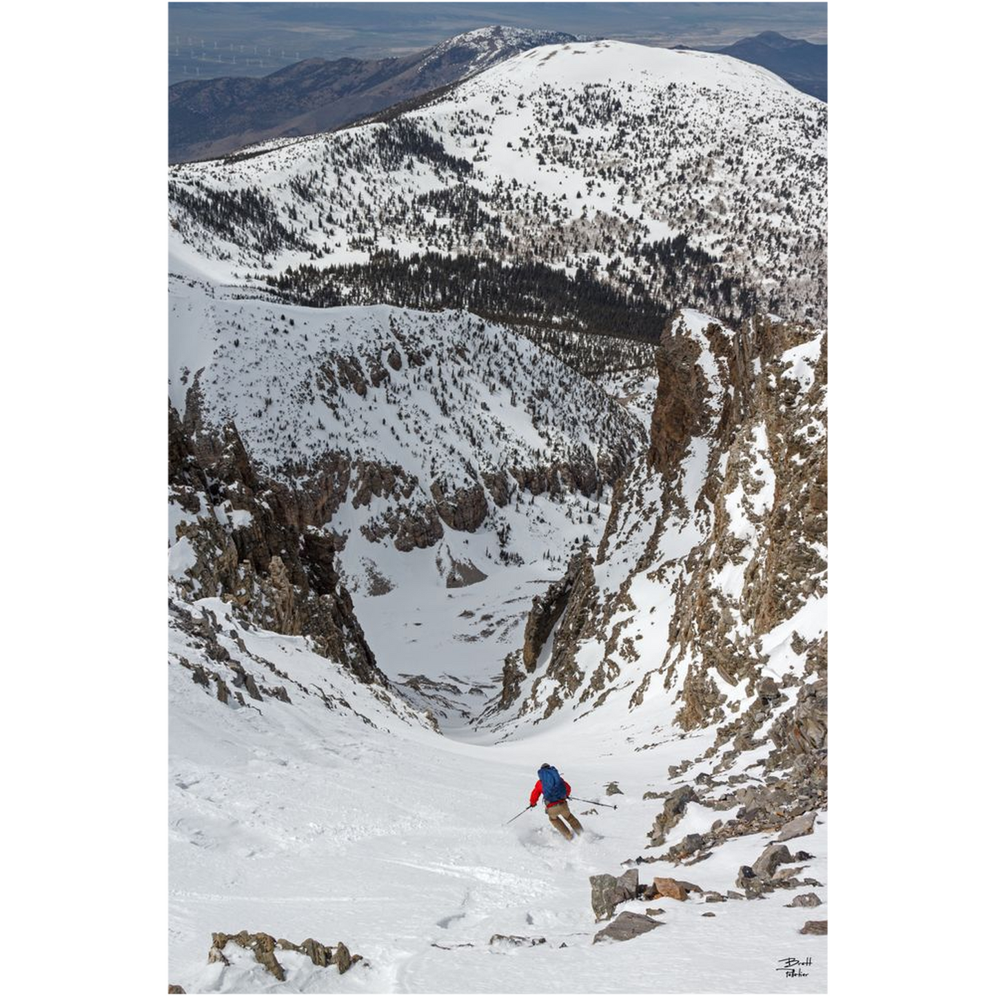 Skiing Doso Doyabi Couloir - Great Basin National Park, Nevada - bp0247 - Photograph Print Poster Picture Landscape Photography Art Artist