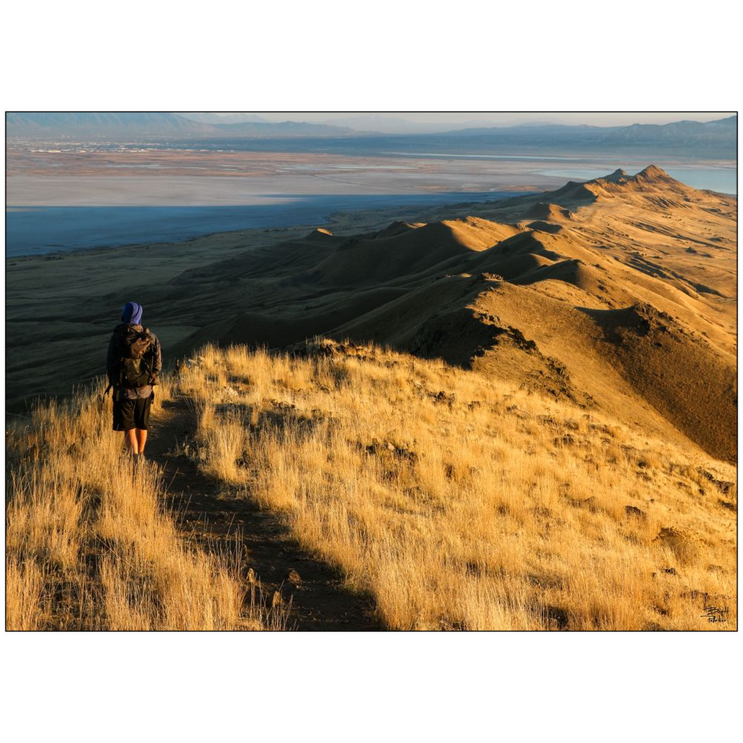 Antelope Island Hiker - Frary Peak - Salt Lake City, Utah - bp0172 - Photograph Print Poster Picture Photography Landscape Artist Art Images