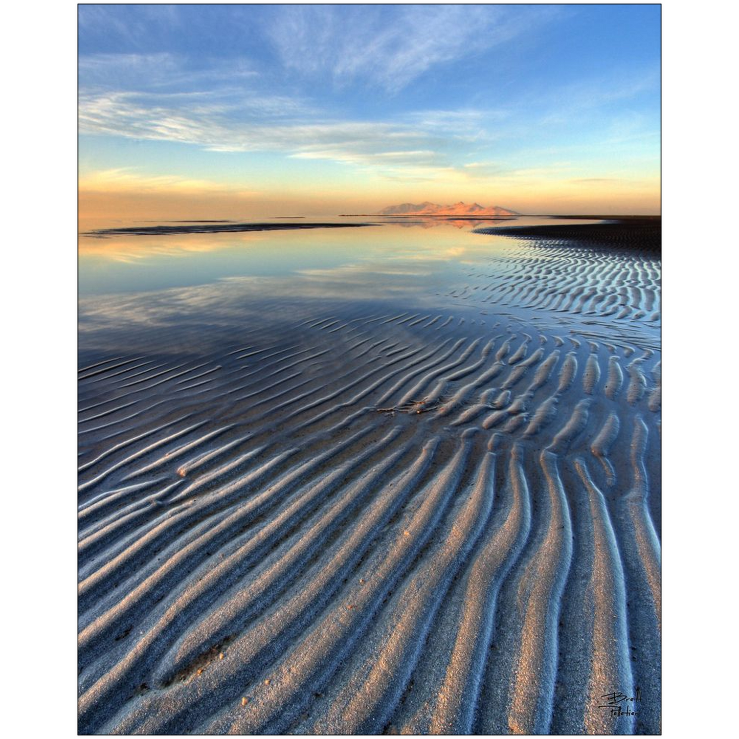 Sunset Ripples and Antelope Island - Great Salt Lake, Utah - bp0051 - Photograph Print Poster Picture Photography Art Artist Landscape