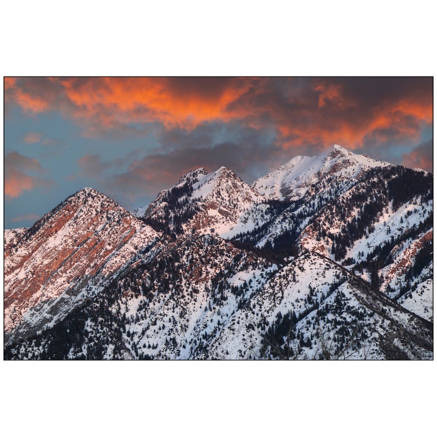 Storm, Stairs and Twin Peaks Winter Sunset - Salt Lake City, Utah - bp0205 - Photograph Print Poster Picture Photography Images Landscape