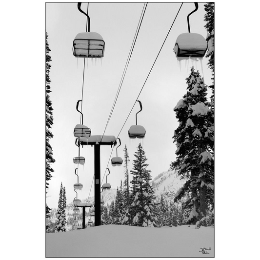 Alta Ski Area Chairlift Black and White - Alta, Utah - bp0001 - Photograph Print Poster Picture Wall Photography Art Artist Images Landscape