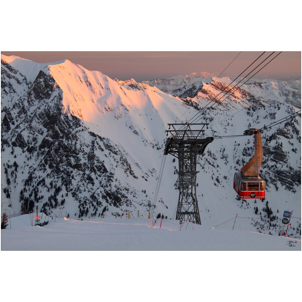 Original Snowbird Ski Resort Tram Sunrise - Little Cottonwood Canyon, Utah - bp0007 - Photograph Print Poster Picture Photography Landscape