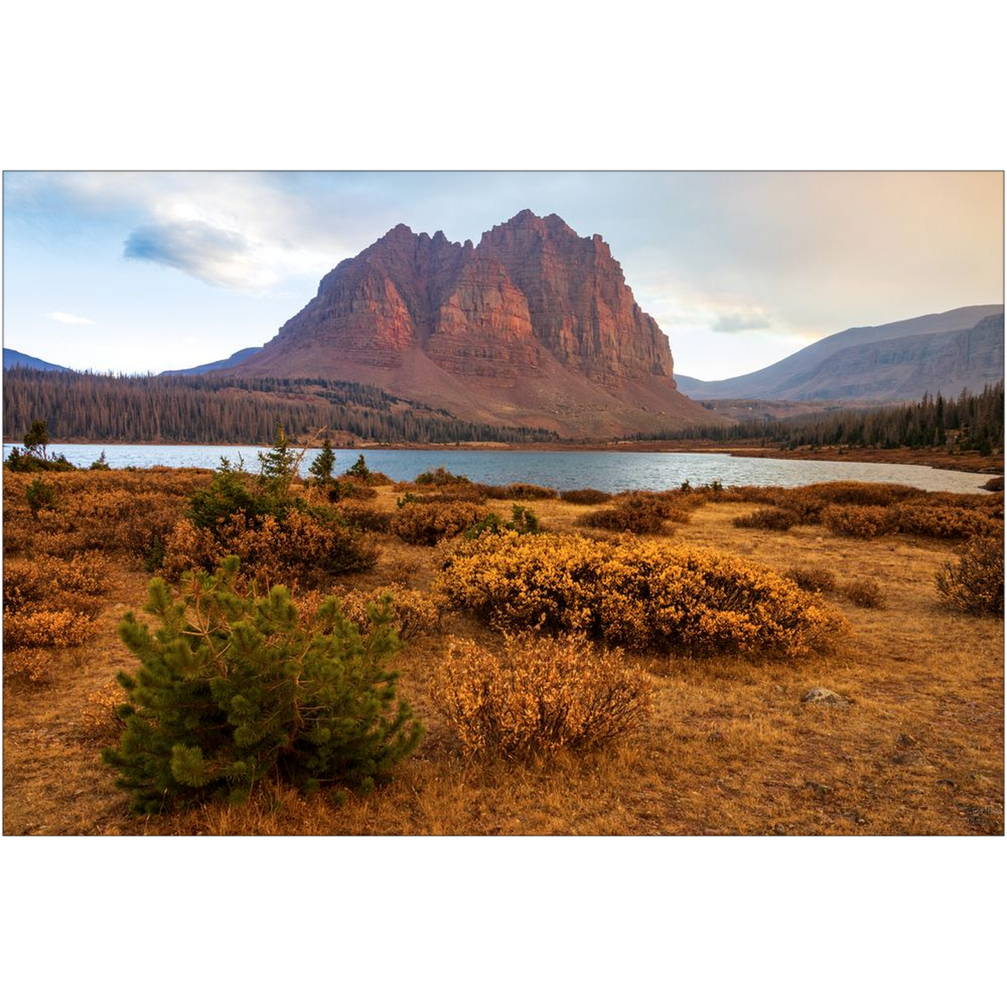 Lower Red Castle Lake and Peak Autumn Sunset - High Uinta Wilderness, Utah - bp0224 - Photograph Print Poster Picture Photography Images