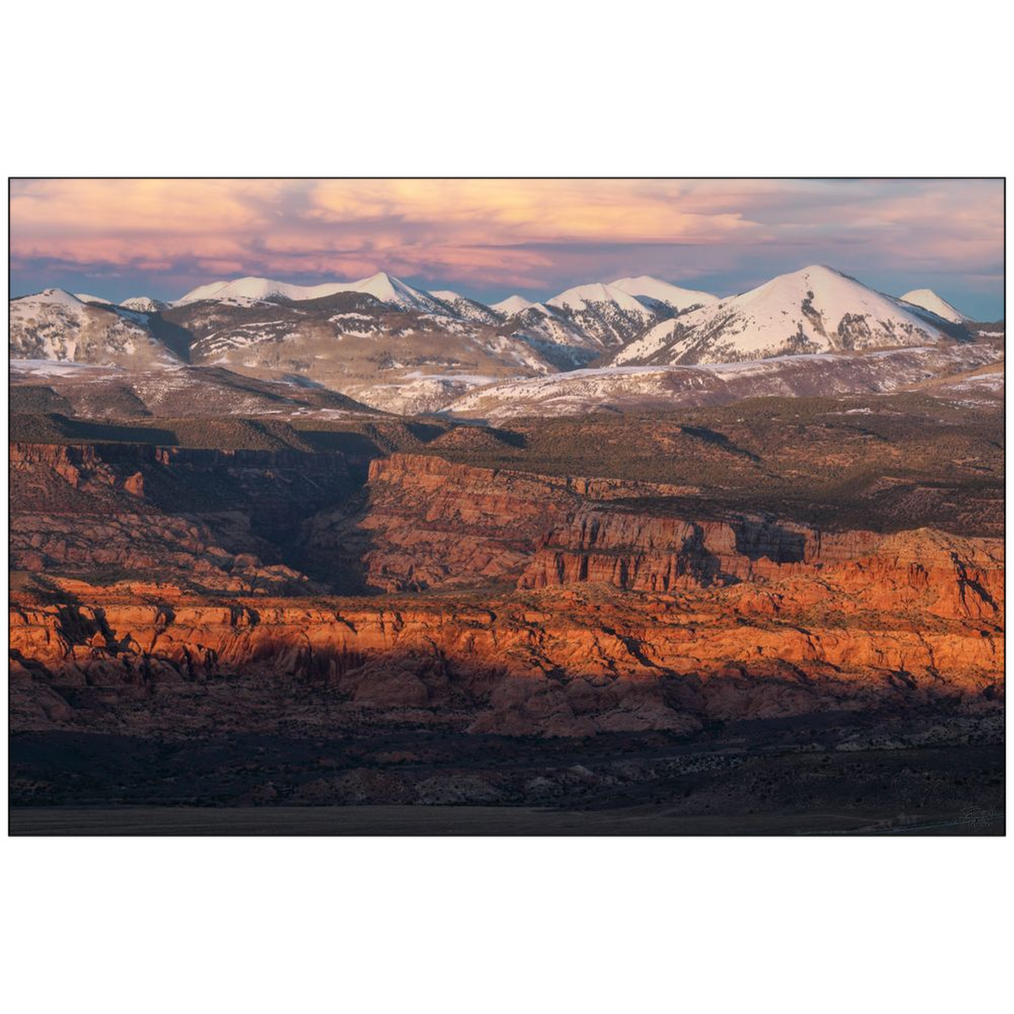 La Sal Mountains Desert Sunset - Moab, Utah - bp0208 - Photograph Print Poster Picture Photography Images Landscape Art Artist