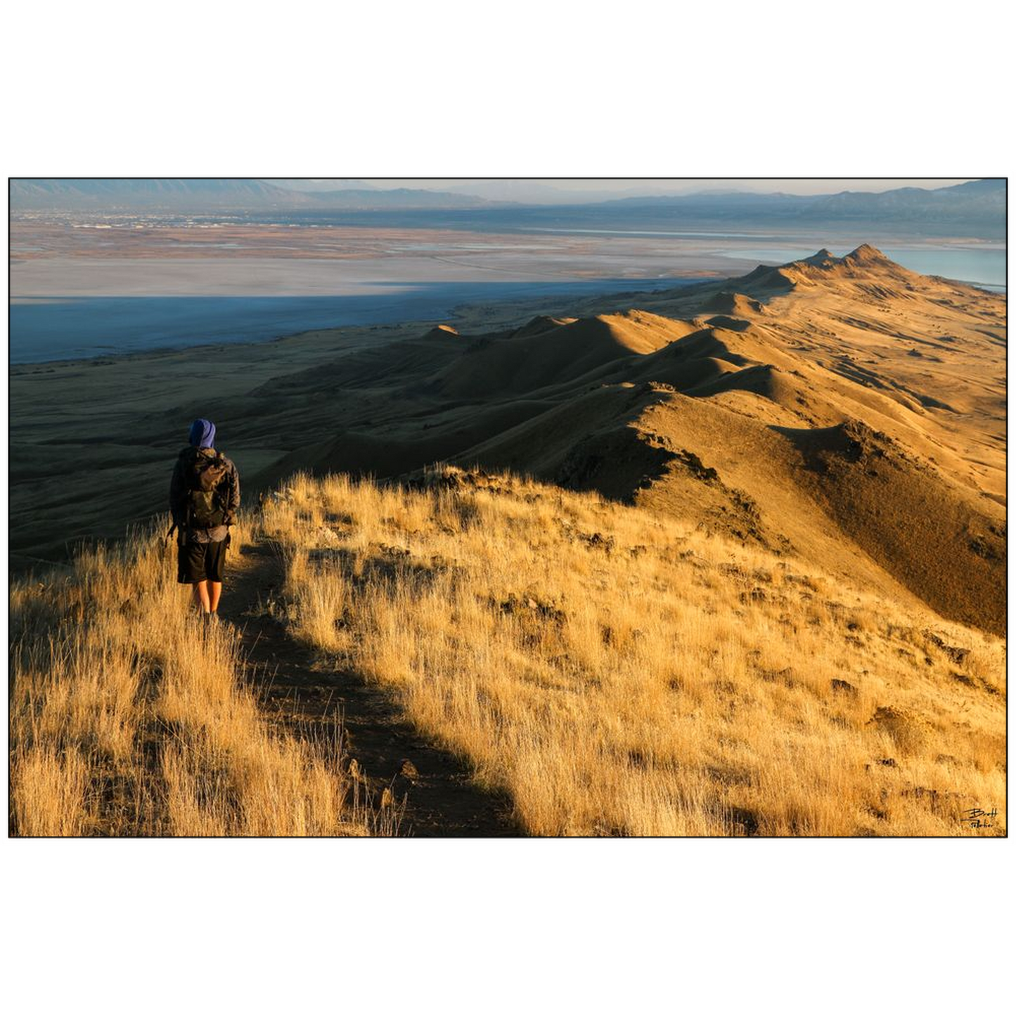 Antelope Island Hiker - Frary Peak - Salt Lake City, Utah - bp0172 - Photograph Print Poster Picture Photography Landscape Artist Art Images