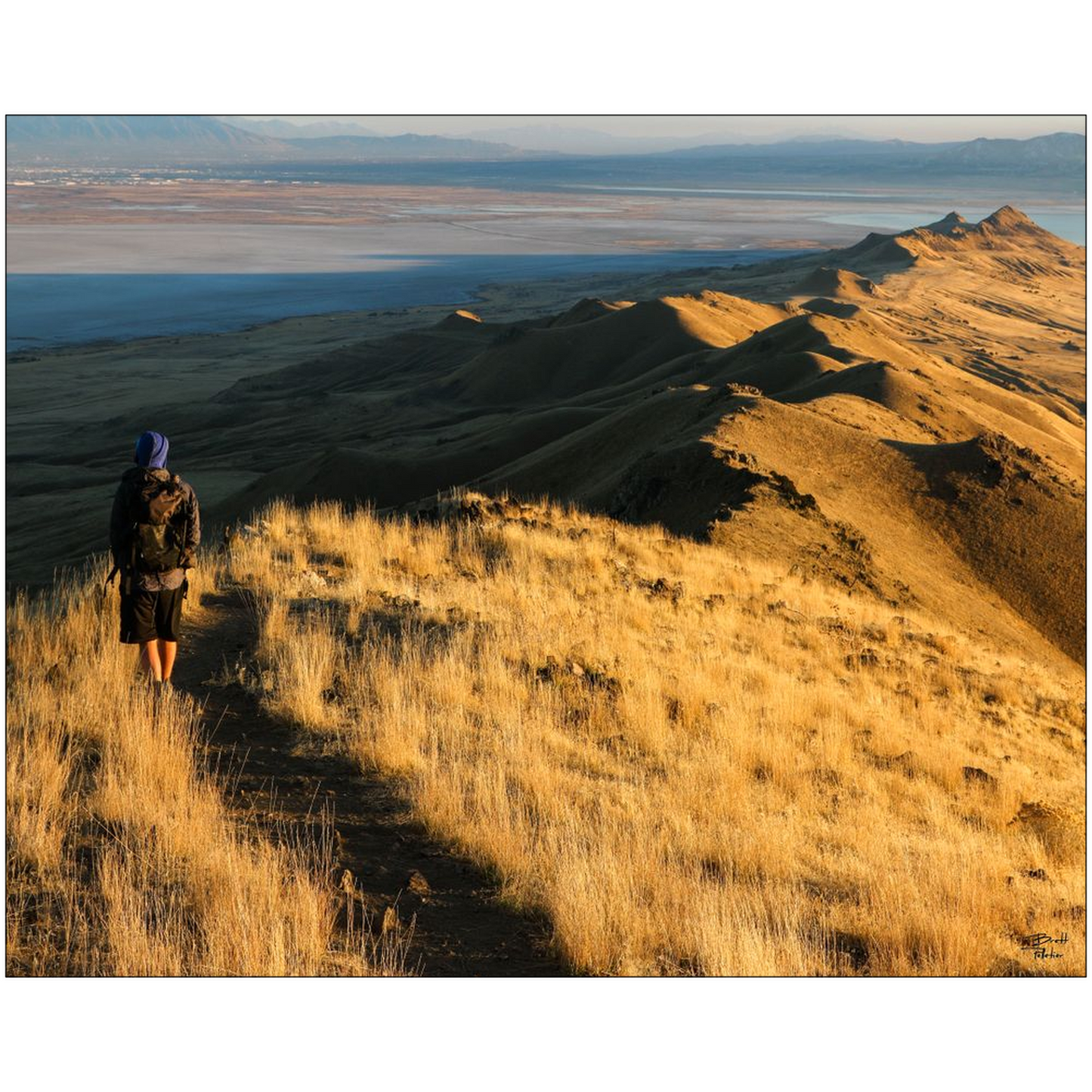 Antelope Island Hiker - Frary Peak - Salt Lake City, Utah - bp0172 - Photograph Print Poster Picture Photography Landscape Artist Art Images