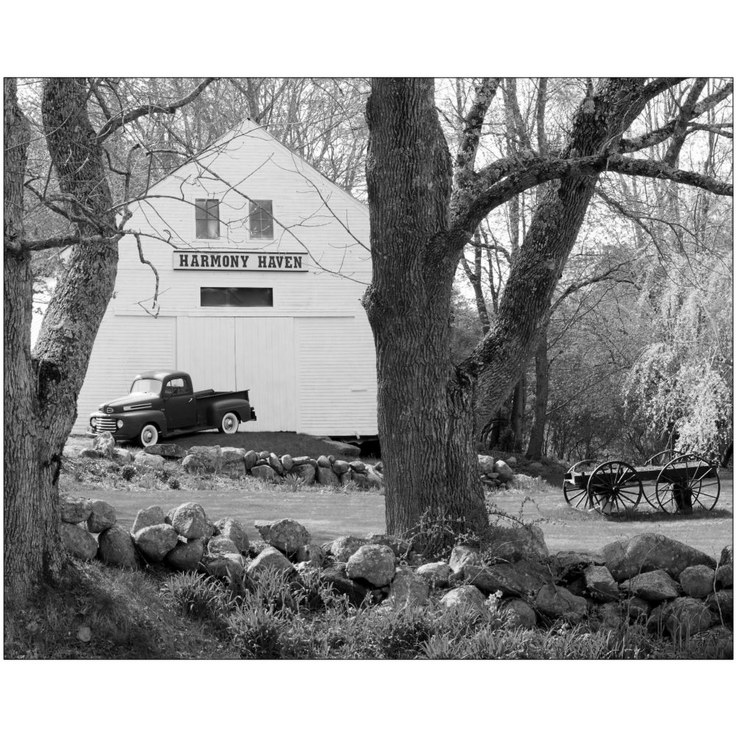 Harmony Haven with 1948 Ford F1 - Nottingham, New Hampshire - bp0043bw - Photograph Print Poster Picture Photography Art Artist Landscape