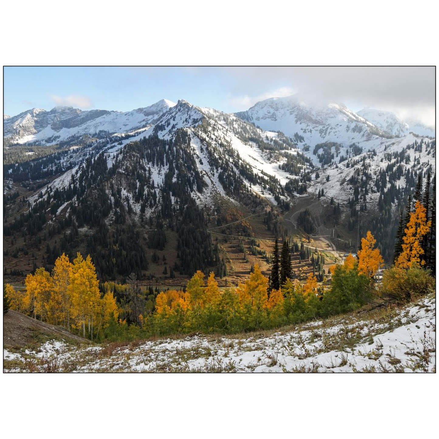 Alta Ski Area Fall Color Early Snow - Wasatch Mountains, Utah - bp0186 - Photograph Print Poster Picture Photography Art Artist Landscape