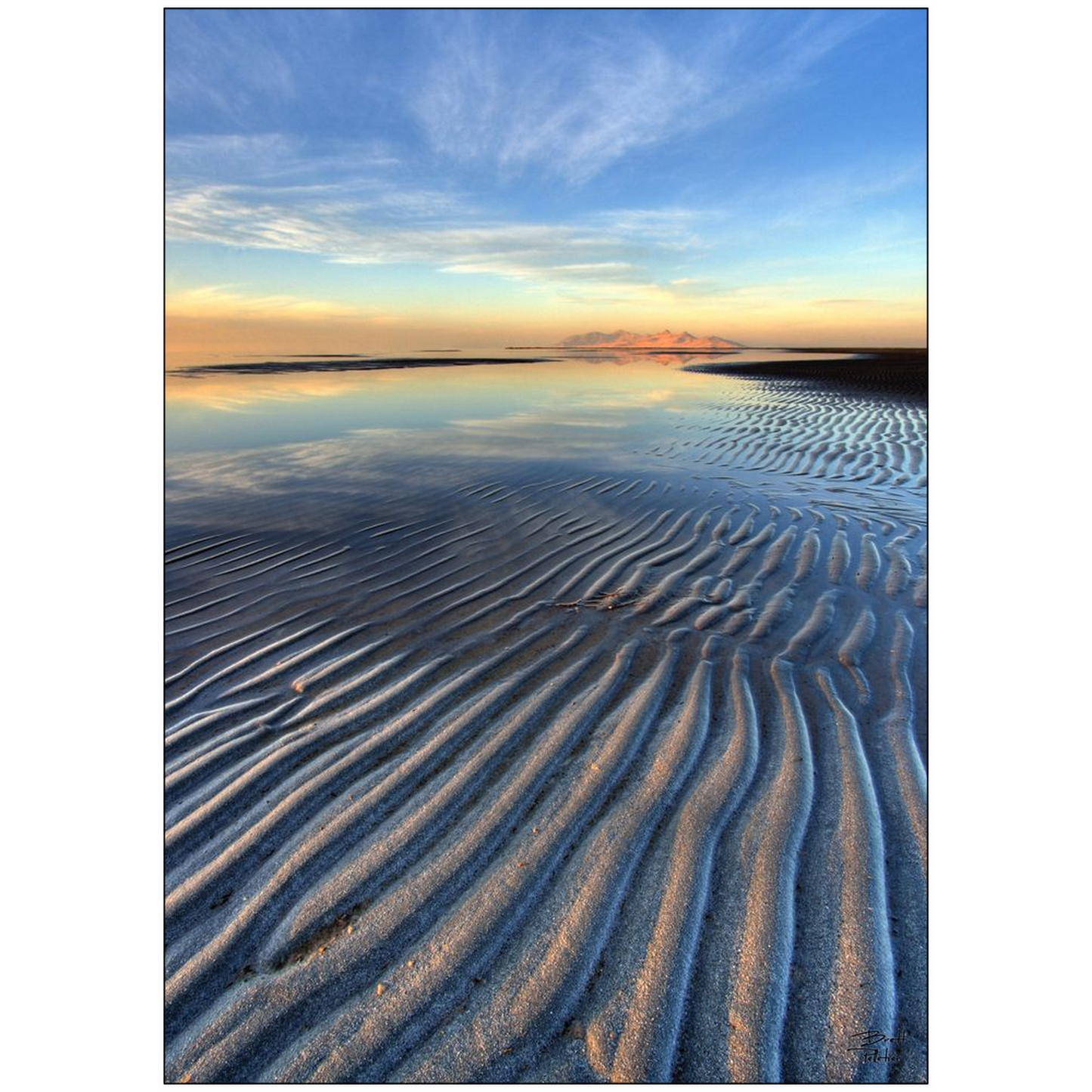 Sunset Ripples and Antelope Island - Great Salt Lake, Utah - bp0051 - Photograph Print Poster Picture Photography Art Artist Landscape