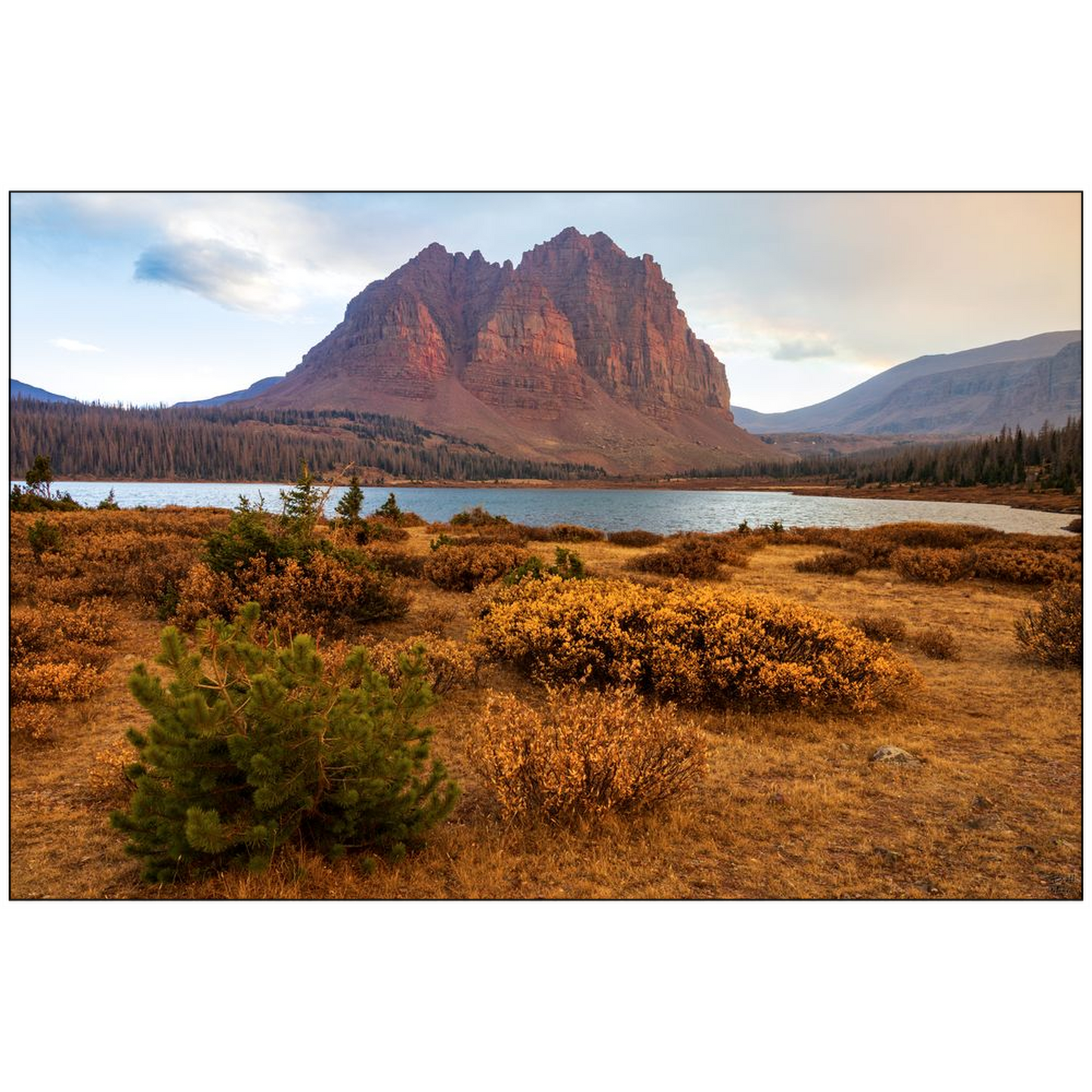 Lower Red Castle Lake and Peak Autumn Sunset - High Uinta Wilderness, Utah - bp0224 - Photograph Print Poster Picture Photography Images