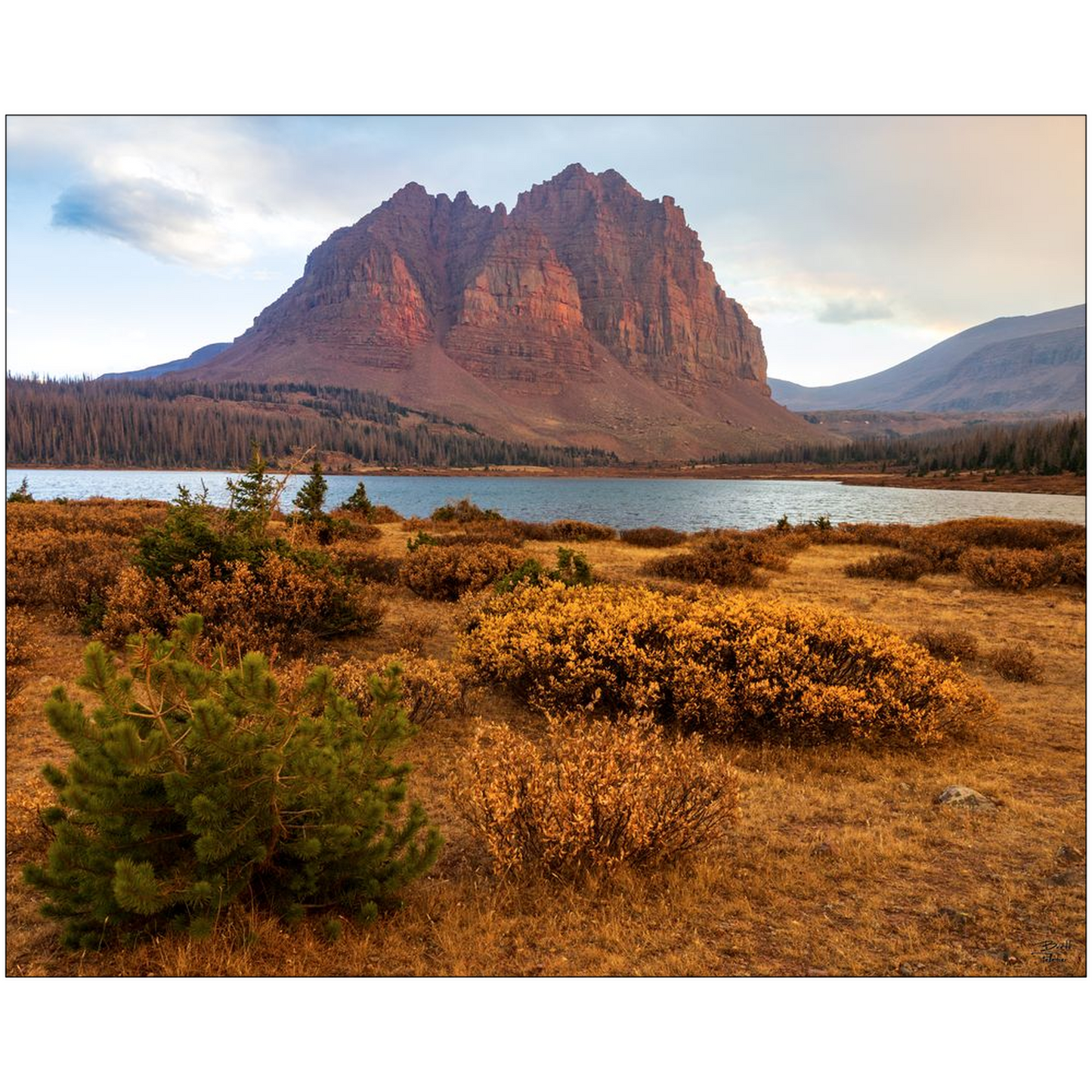 Lower Red Castle Lake and Peak Autumn Sunset - High Uinta Wilderness, Utah - bp0224 - Photograph Print Poster Picture Photography Images