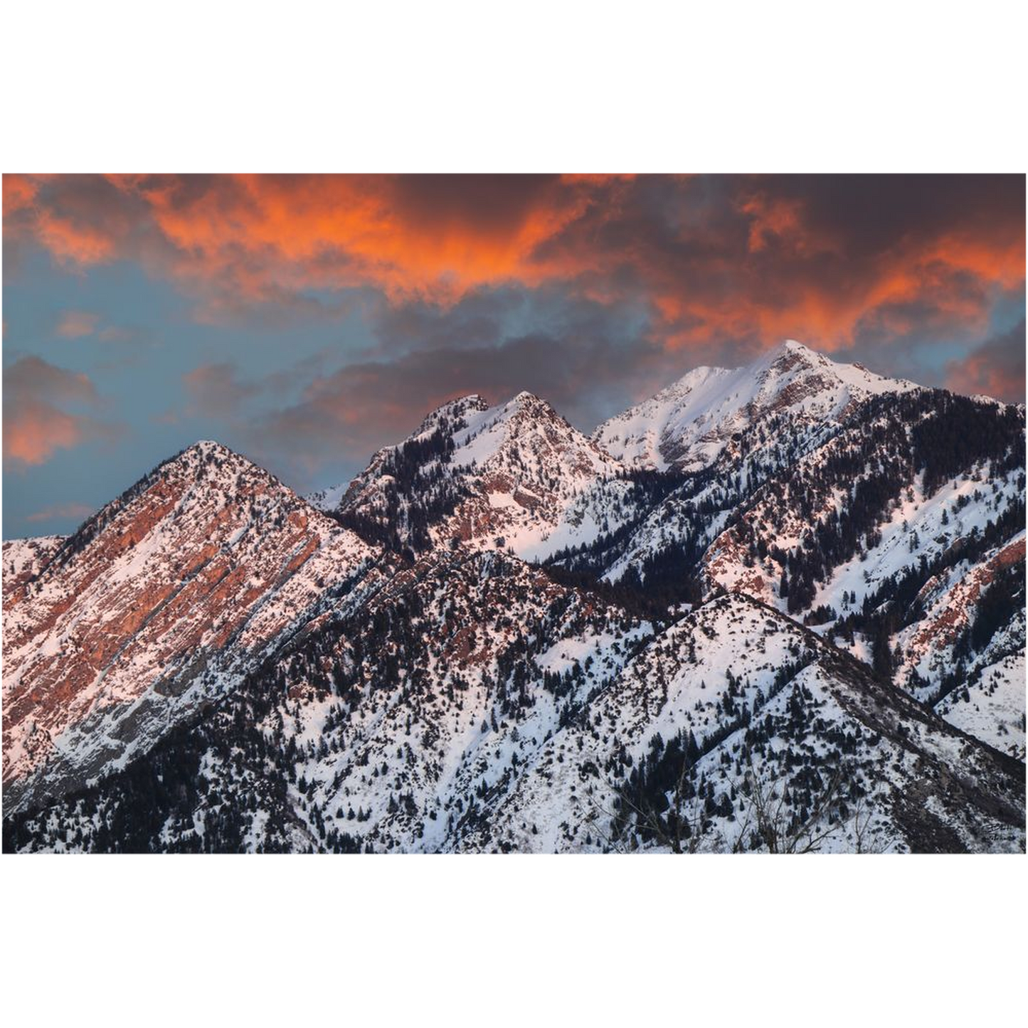 Storm, Stairs and Twin Peaks Winter Sunset - Salt Lake City, Utah - bp0205 - Photograph Print Poster Picture Photography Images Landscape