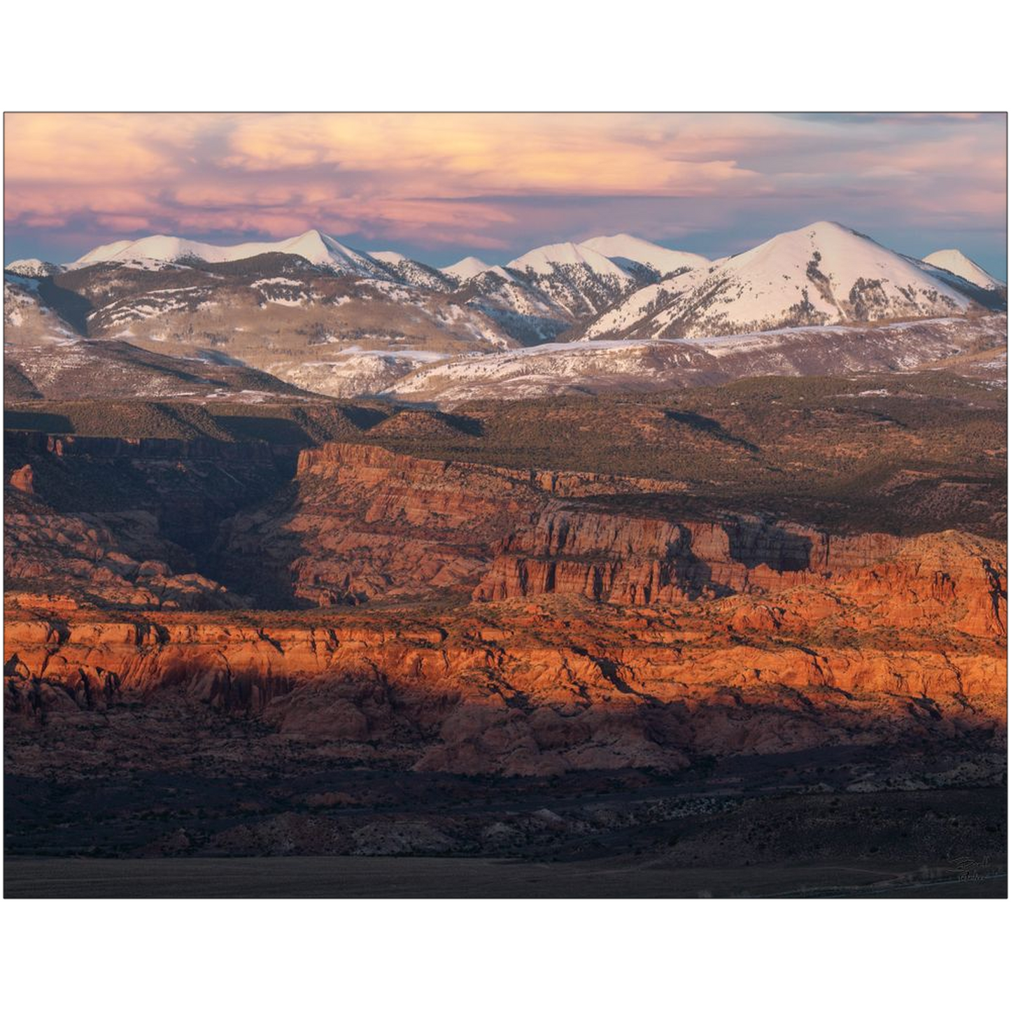 La Sal Mountains Desert Sunset - Moab, Utah - bp0208 - Photograph Print Poster Picture Photography Images Landscape Art Artist