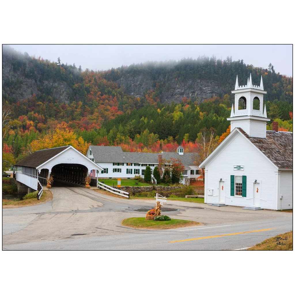 Stark Covered Bridge and Village - New Hampshire - bp0053 - Autumn Photograph Print Poster Picture Photography Art Artist Images Landscape