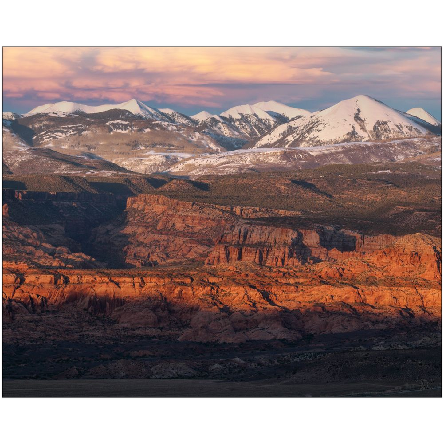 La Sal Mountains Desert Sunset - Moab, Utah - bp0208 - Photograph Print Poster Picture Photography Images Landscape Art Artist