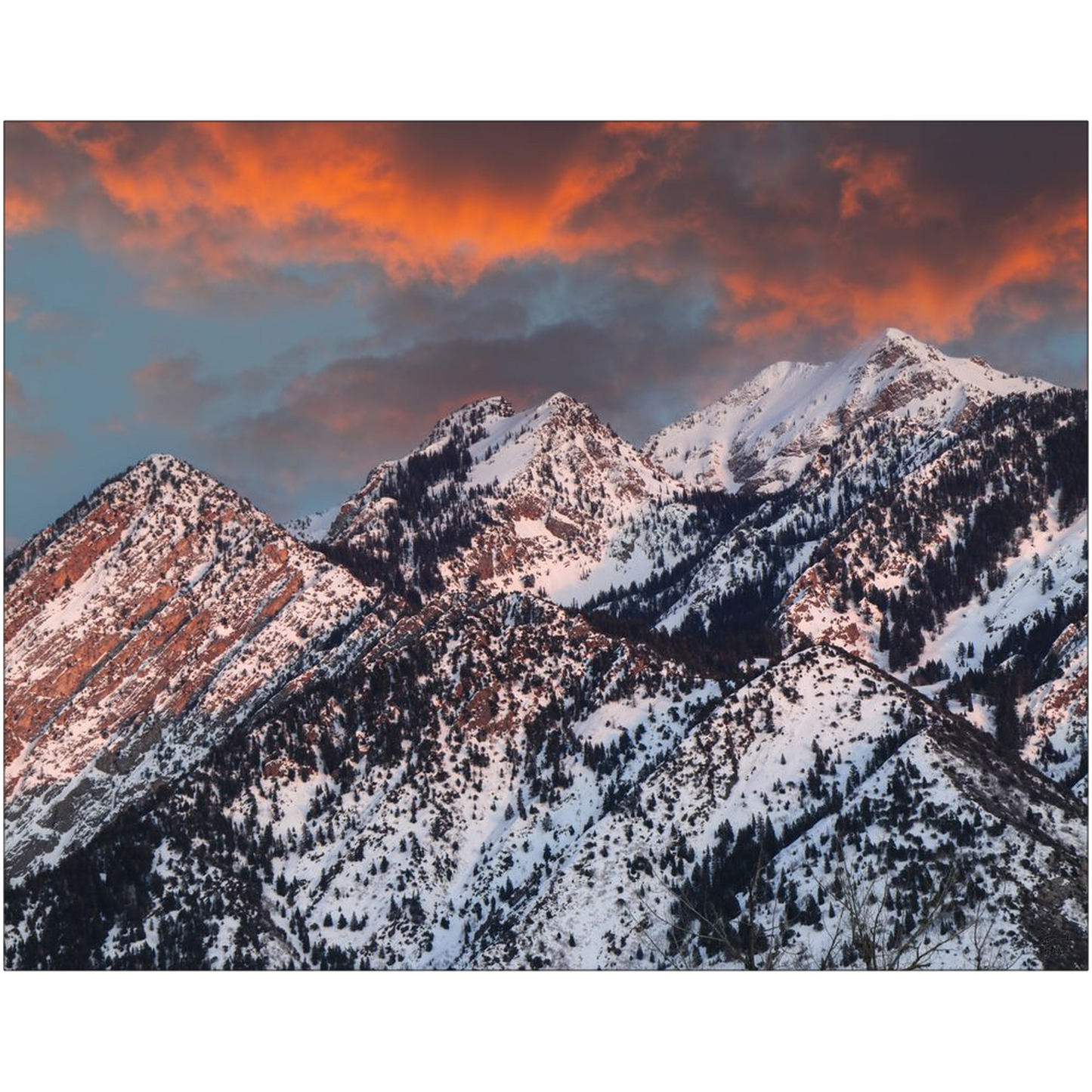 Storm, Stairs and Twin Peaks Winter Sunset - Salt Lake City, Utah - bp0205 - Photograph Print Poster Picture Photography Images Landscape