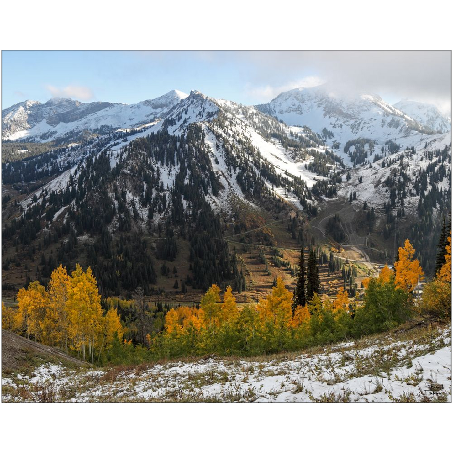 Alta Ski Area Fall Color Early Snow - Wasatch Mountains, Utah - bp0186 - Photograph Print Poster Picture Photography Art Artist Landscape