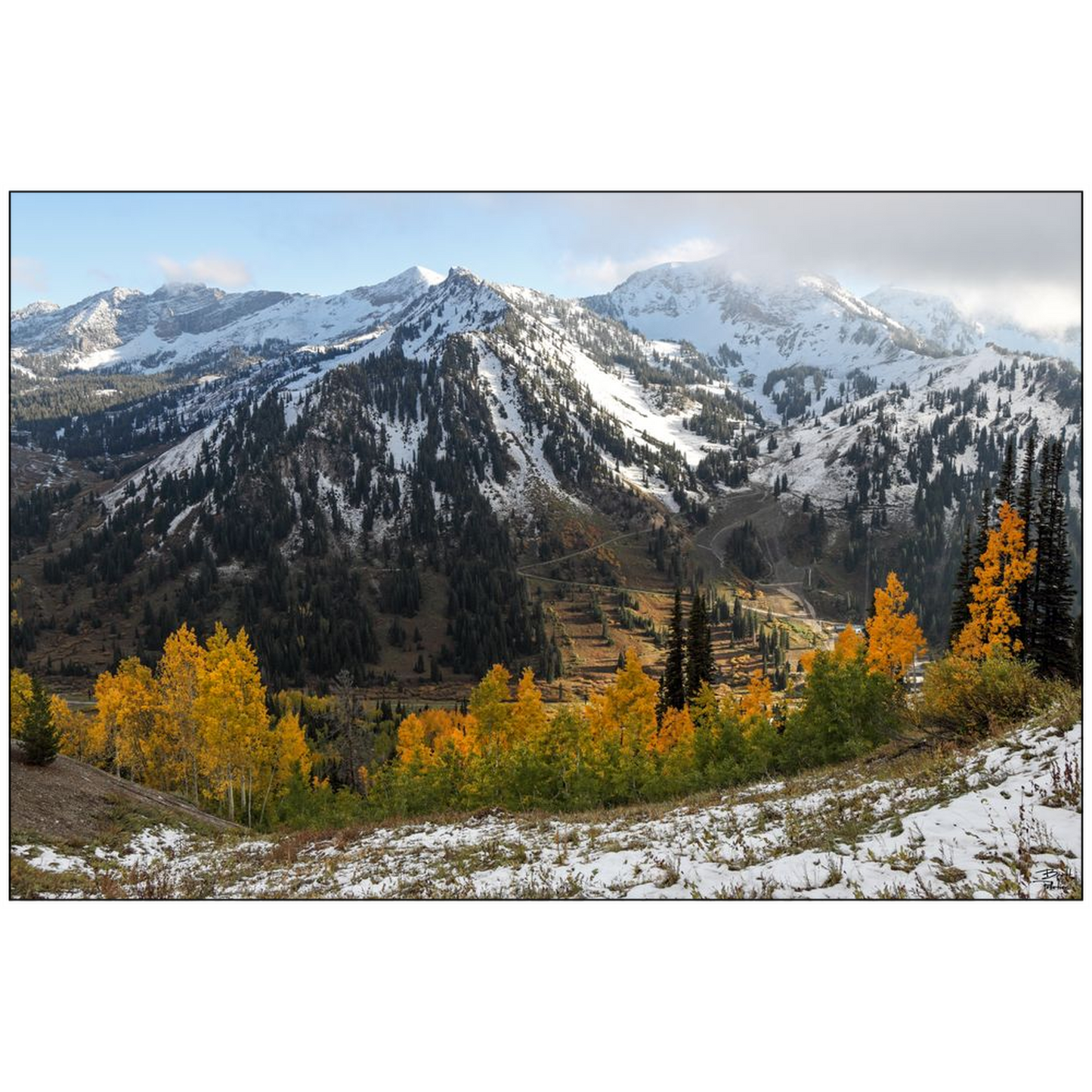 Alta Ski Area Fall Color Early Snow - Wasatch Mountains, Utah - bp0186 - Photograph Print Poster Picture Photography Art Artist Landscape