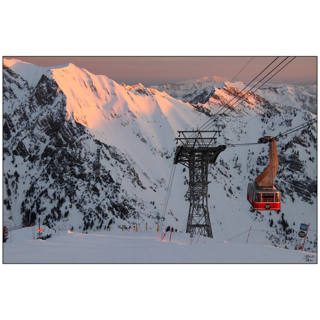 Original Snowbird Ski Resort Tram Sunrise - Little Cottonwood Canyon, Utah - bp0007 - Photograph Print Poster Picture Photography Landscape