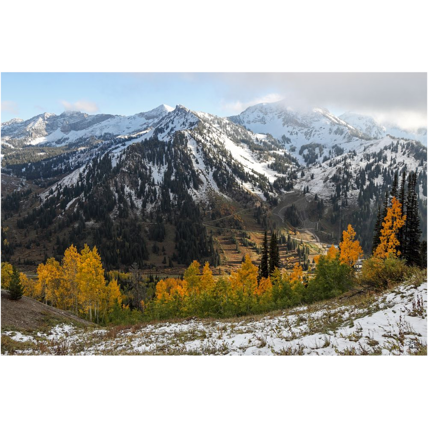 Alta Ski Area Fall Color Early Snow - Wasatch Mountains, Utah - bp0186 - Photograph Print Poster Picture Photography Art Artist Landscape